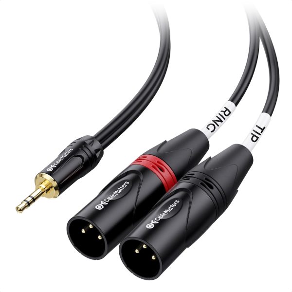 Cabling, 3.5mm 1/8 Inch TRS to 2 XLR Cable 3 ft, Male to Male Aux to Dual XLR Breakout